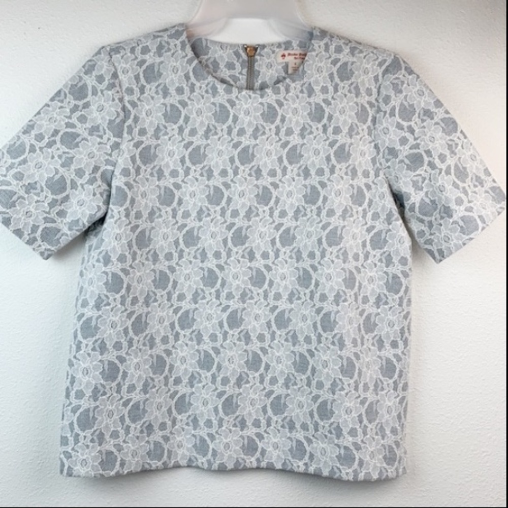Vintage Brooks Brothers dove gray & lace back zip top elegant professional EUC